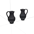 Two Black Ceramic Pitchers With Classic Shape And Elegant Smooth Surface 3d model
