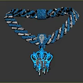 Intricately Sculpted Blue Pendant Necklace with Braided Chain and White Accents