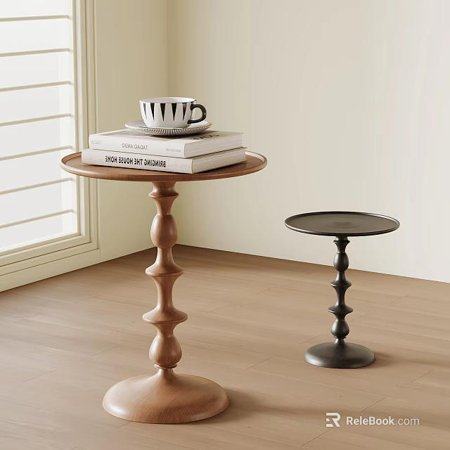 Modern Side Tables With Cylindrical Bases And Round Tops Featuring Books And Mug Near Window 3d model 