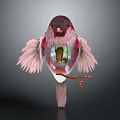 Pink Bird Shaped Decorative Household Item With Inner Scene And Feather Wings
