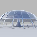 Modern Pergola With Transparent Dome White Frame And Support Columns 3d model