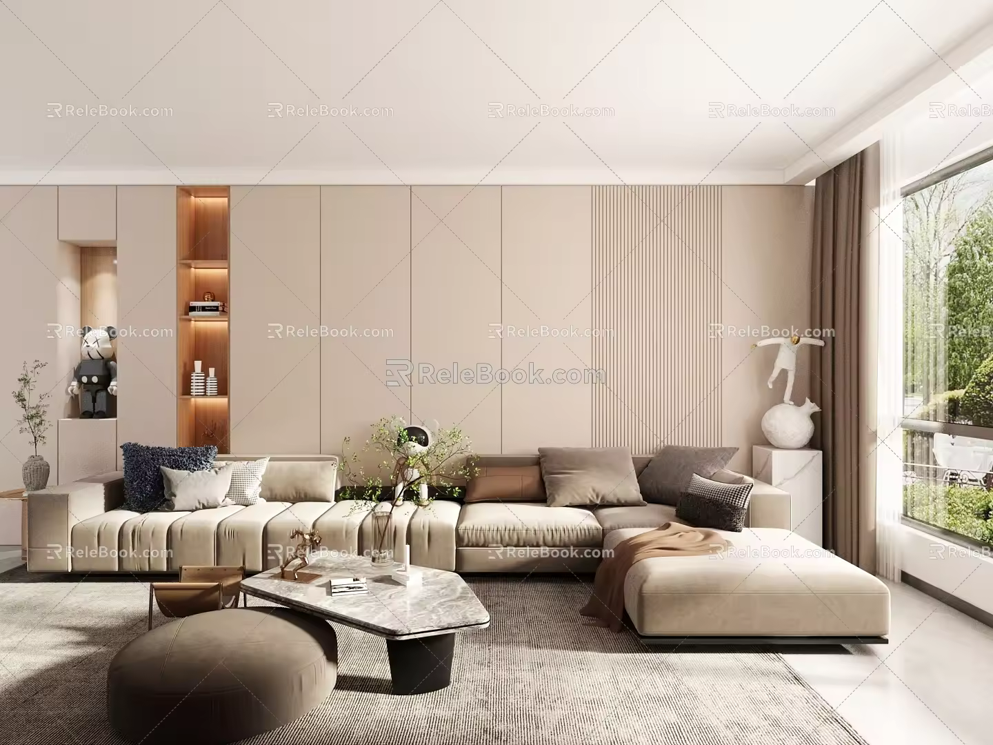 Living room sofa set sofa background wall 3d model
