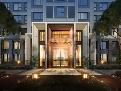 Modern Elegant Entrance Gate Architectural Design With Decorative Lighting And Greenery 3d model