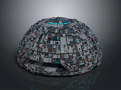 Futuristic Dome Structure With Geometric Panel Exterior Blue Lights And Reflective Base 3d model