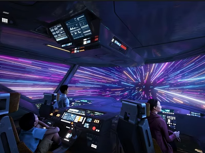 Immersive Sci Fi Cockpit Experience With Control Panels And Colorful Light Streaks 3d model