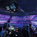Immersive Sci Fi Cockpit Experience With Control Panels And Colorful Light Streaks 3d model