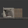 Industrial Mechanical Component With Worn Metal Frame Red Pipes And Gray Panels