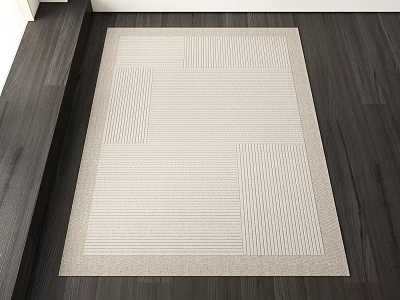 Light Colored Square Rug With Stripe Details On Modern Wooden Floor 3d model