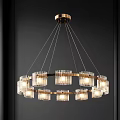 Contemporary Double Ring Chandelier With Brass Frame And Glass Pendant Shades Illuminated