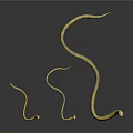 Three Golden Snakes With Curved Shiny Bodies On White Background