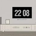 Modern White TV Stand with Round Legs Drawers Open Shelves and TV Radio Photo Frame