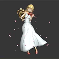 Game Movie Character Blonde Girl in White Dress Playing Violin with Pink Petals