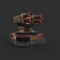 Automatic Turret Weapon With Multiple Glowing Barrels And Hexagonal Base 3d model