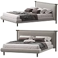 Modern Double Bed With Upholstered Headboard Multiple Pillows And Soft Bedding 3d model
