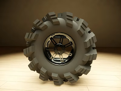 Off Road Tire With Deep Tread Pattern And Shiny Metallic Alloy Wheel Design 3d model