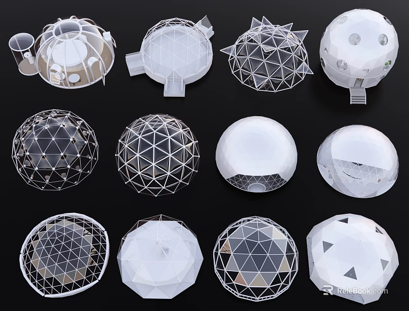 Modern Outdoor Canopy Structures With Various Geometric Designs And Transparent Panels 3d model