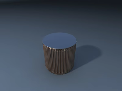 Round Stool with Blue Round Top and Brown Vertical Striped Body on Gray Background 3d model