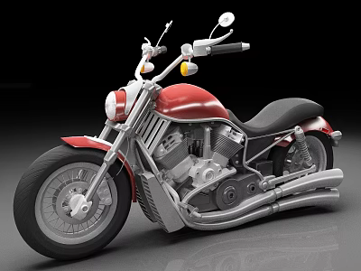Red Classic Motorcycle With Black Seat And Silver Engine Exhaust Pipes 3d model