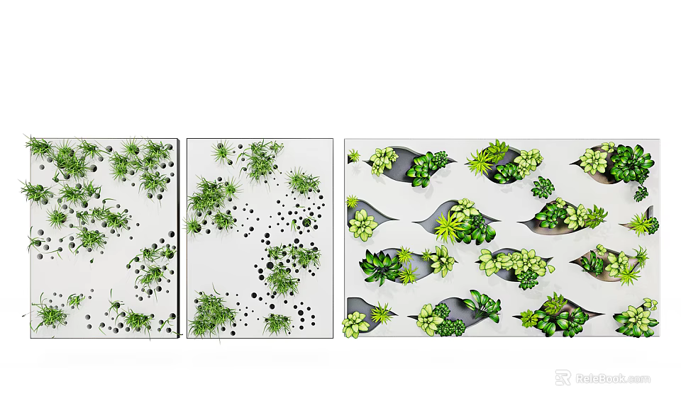 Modern Green Plant Wall With Various Decorative Patterns And Foliage Designs 3d model