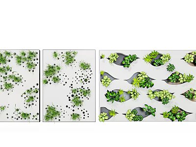 Modern Green Plant Wall With Various Decorative Patterns And Foliage Designs 3d model
