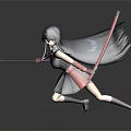 Anime Female Character With Long Black Hair Wielding Dual Swords In Action Pose