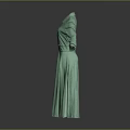 Elegant Green Long Dress With Stand Collar Black Trim And Pleated Skirt