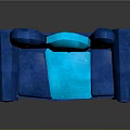 Modern Blue Sofa With Three Backrests Red Button Accents Minimalist Design