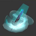 Glowing Blue Sword With Decorative Hilt And Blue Energy Fragments On Dark Background