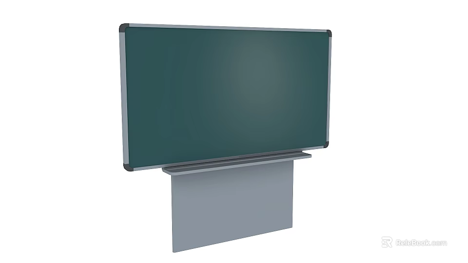 Green Surface Blackboard With Metal Frame And Chalk Tray On Gray Stand 3d model 