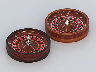 Classic Wooden Roulette Wheels For Casino Entertainment With Numbered Slots And Metal Pointers 3d model