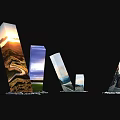 Transparent Prisms With Scenic Patterns On Black Background And White Gravel Base