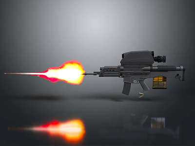 Futuristic Flame Gun Shooting Bright Fire With Scope Magazine And Reflection 3d model