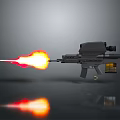 Futuristic Flame Gun Shooting Bright Fire With Scope Magazine And Reflection