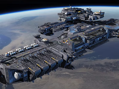 Futuristic Sci-Fi Space Station With Massive Structure Orbiting Earth 3d model