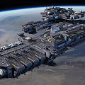 Futuristic Sci-Fi Space Station With Massive Structure Orbiting Earth 3d model