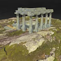 Ancient Stone Ruins With Columns Platform And Rocky Grassy Ground Surroundings