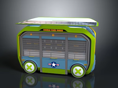 Rocket Themed Food Truck With Green Blue Exterior And Star Logo Design 3d model