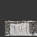 Rough Stone Wall Structure With Frosty Icicles And Snow Covered Edges