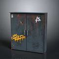 Electronics Appliances Storage Metal Cabinet With Double Door Rusty Surface And Graffiti Design