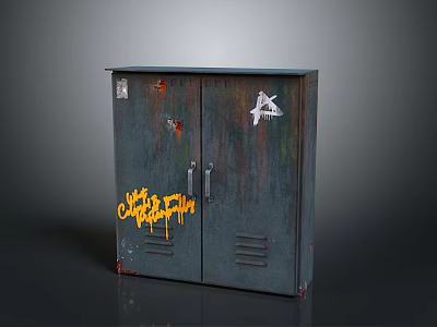 Electronics Appliances Storage Metal Cabinet With Double Door Rusty Surface And Graffiti Design 3d model