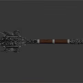Ornate Metal Warhammer With Wooden Handle Intricate Patterns And Decorative Rivets