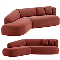 Red Modern Sectional Sofa With Plush Cushions And Curved Armrests