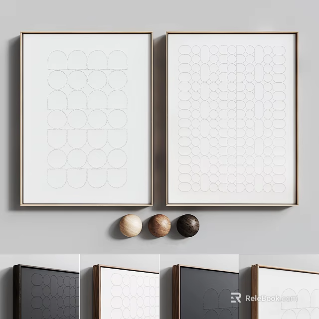 Minimalist Wall Art With Circular Patterns And Decorative Balls Hanging On Wall 3d model