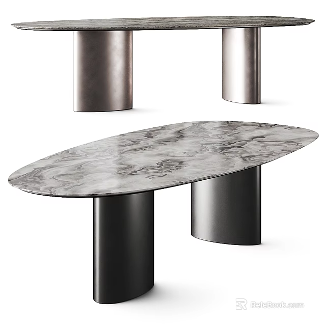 Modern Dining Table With Sleek Marble Top And Metallic Cylindrical Legs 3d model