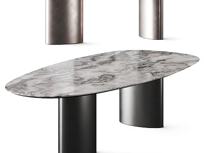 Modern Dining Table With Sleek Marble Top And Metallic Cylindrical Legs 3d model
