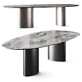 Modern Dining Table With Sleek Marble Top And Metallic Cylindrical Legs 3d model