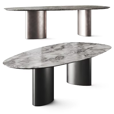 Modern Dining Table With Sleek Marble Top And Metallic Cylindrical Legs 3d model