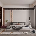 Modern Bedroom Interior Featuring Comfortable Bed Soft Lighting And Stylish Area Rug 3d model