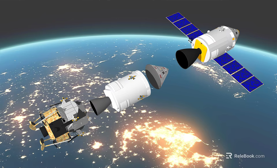 Space Satellite Orbiting Earth with Solar Panels and Module Components 3d model