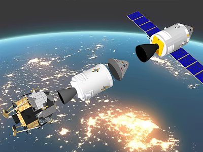 Space Satellite Orbiting Earth with Solar Panels and Module Components 3d model